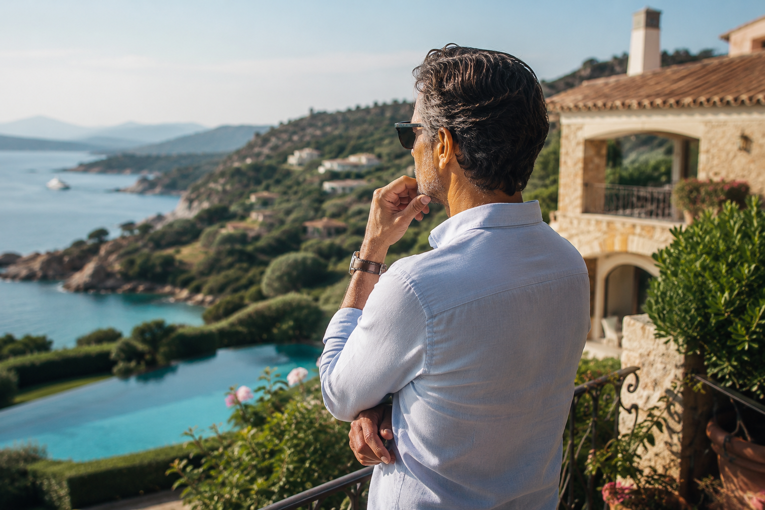 Proprietario osserva la sua villa in Costa Smeralda